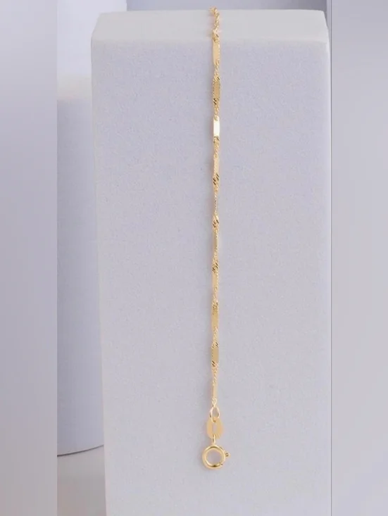 NIB 14K Solid Yellow 1mm Singapore Bar Chain 20" - Picture 2 of 14